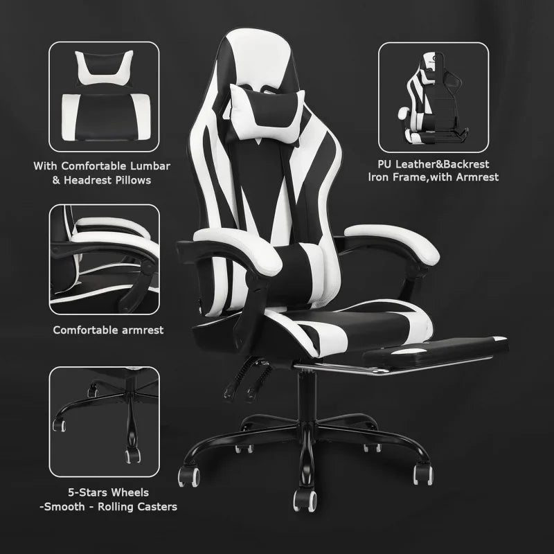 Gaming Chair with Linkage High Back Video Gaming Chair, Black/White