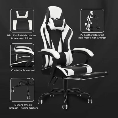 Gaming Chair with Linkage High Back Video Gaming Chair, Black/White
