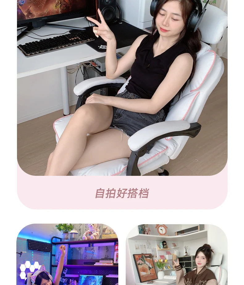 Low Price Kawaii Office Chair Back Cushion White Luxury Girls Gaming Chair Aesthetic Rotatable Silla Gamer Office Furniture