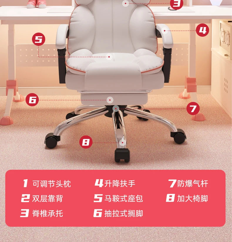 Low Price Kawaii Office Chair Back Cushion White Luxury Girls Gaming Chair Aesthetic Rotatable Silla Gamer Office Furniture