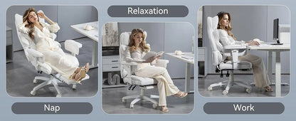 High Back Computer Gaming Chair with Adjustable Armrests,Executive Desk Chair with Footrest,(PU Leather, White)